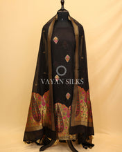 Load image into Gallery viewer, Black Pure Organza Tilfi Banarasi Silk Unstitched Suit Set
