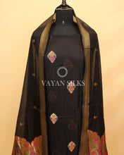 Load image into Gallery viewer, Black Pure Organza Tilfi Banarasi Silk Unstitched Suit Set