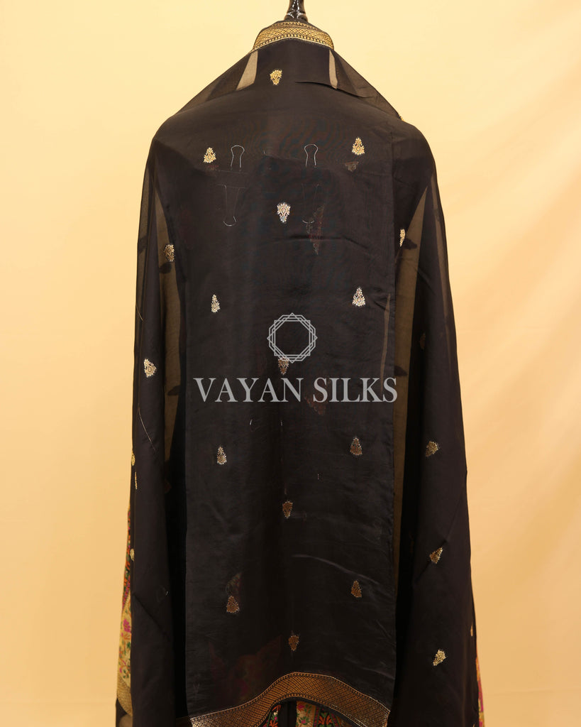 Black Pure Organza Tilfi Banarasi Silk Unstitched Suit Set