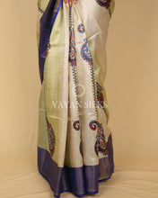 Load image into Gallery viewer, Blue Beige Printed Pure Tussar Silk Saree