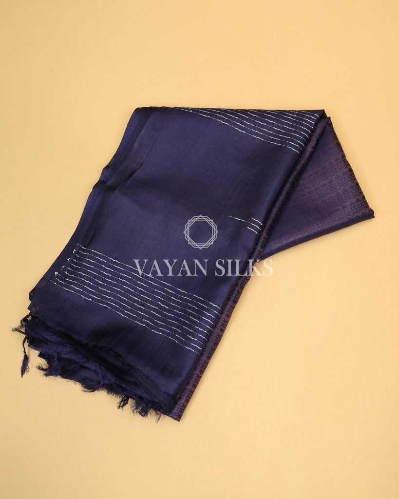 Blue Copper Zari Woven Pure Tussar Silk Saree