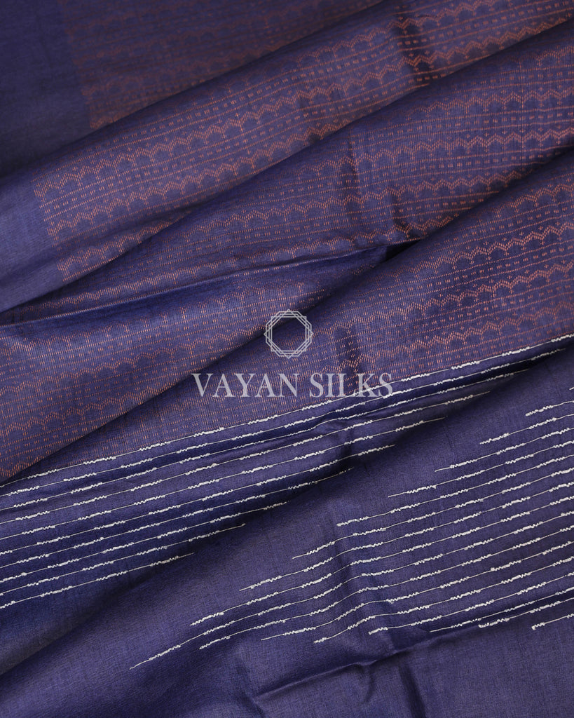 Blue Copper Zari Woven Pure Tussar Silk Saree