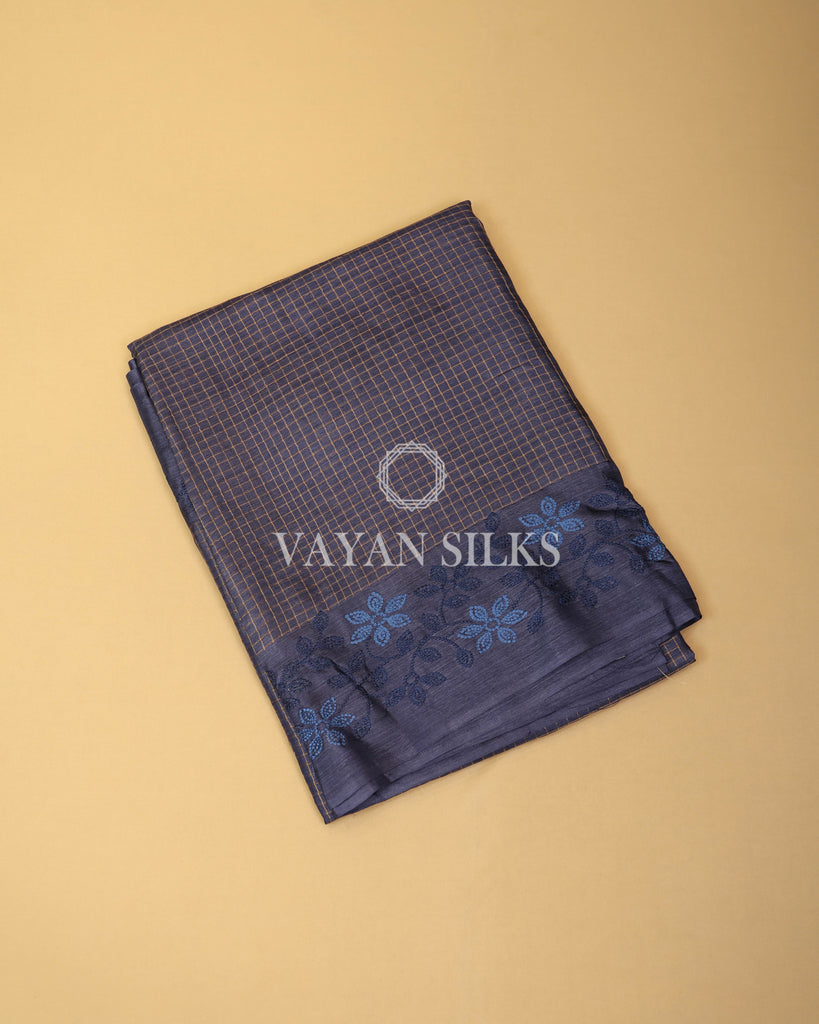 Blue Embroidered Pure Tussar Silk Saree