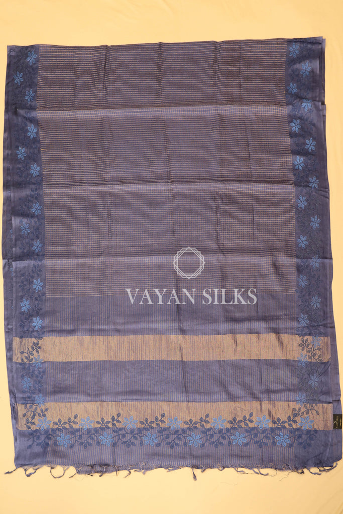 Blue Embroidered Pure Tussar Silk Saree
