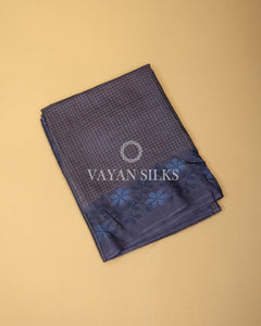 Blue Embroidered Pure Tussar Silk Saree