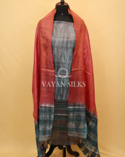 Load image into Gallery viewer, Blue Grey Maroon Tussar Silk Unstitched Suit Set