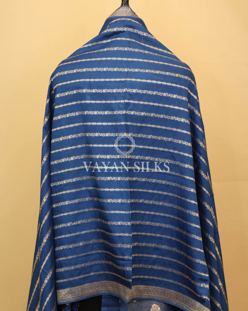 Blue Pure Chiniya Banarasi Silk Unstitched Suit Set