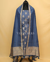 Load image into Gallery viewer, Blue Pure Chiniya Banarasi Silk Unstitched Suit Set