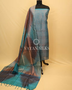 Blue Pure Tussar Tissue Silk Unstitched Suit Set
