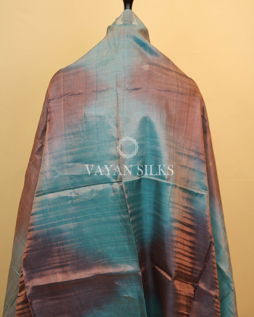 Blue Pure Tussar Tissue Silk Unstitched Suit Set