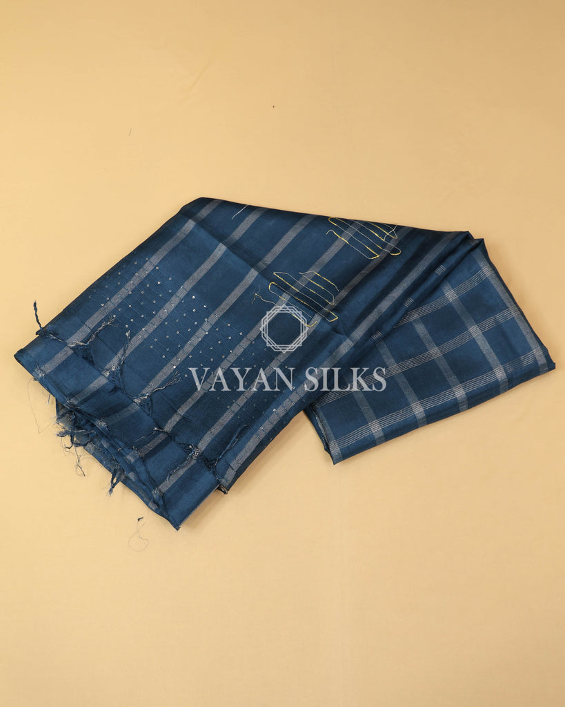 Blue Semi-Tussar Silk Saree