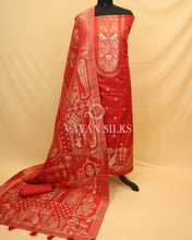Load image into Gallery viewer, Brick Red Chiniya Banarasi Silk Unstitched Suit Set