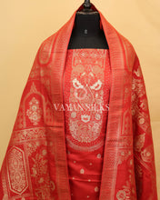 Load image into Gallery viewer, Brick Red Chiniya Banarasi Silk Unstitched Suit Set
