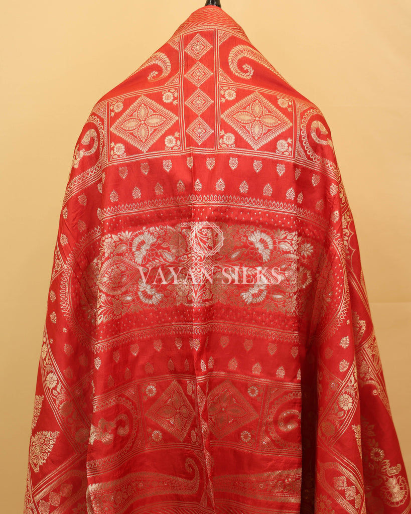 Brick Red Chiniya Banarasi Silk Unstitched Suit Set