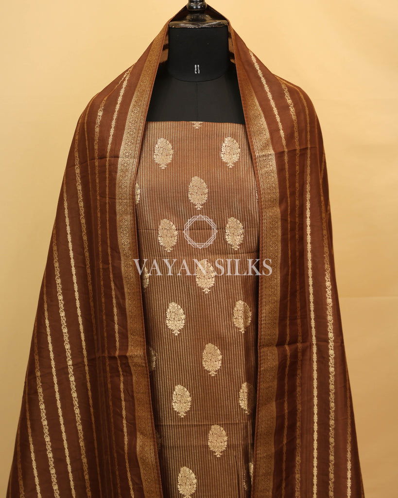 Brown Chiniya Banarasi Silk Unstitched Suit Set