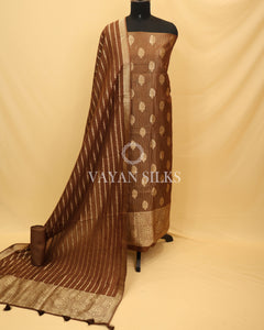 Brown Chiniya Banarasi Silk Unstitched Suit Set