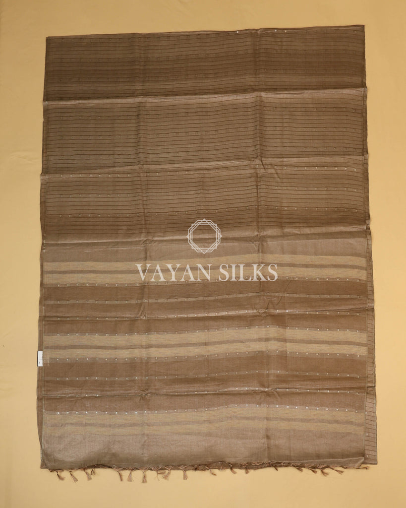 Brown Pure Tussar Tissue Silk Saree