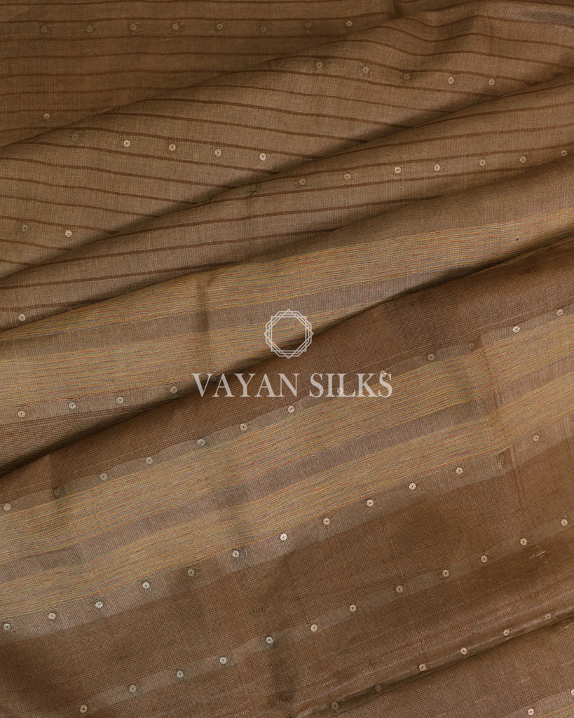 Brown Pure Tussar Tissue Silk Saree