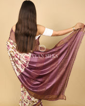 Load image into Gallery viewer, Chocolate Brown Beige Printed Pure Tussar Silk Saree