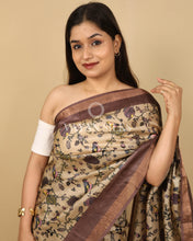 Load image into Gallery viewer, Chocolate Brown Beige Printed Pure Tussar Silk Saree