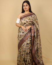 Load image into Gallery viewer, Chocolate Brown Beige Printed Pure Tussar Silk Saree