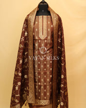 Load image into Gallery viewer, Chocolate Brown Pure Chiniya Banarasi Silk Unstitched Suit Set