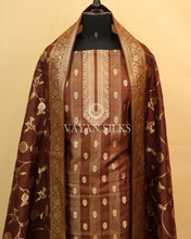 Load image into Gallery viewer, Chocolate Brown Pure Chiniya Banarasi Silk Unstitched Suit Set