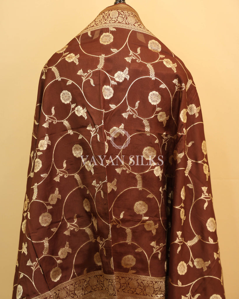 Chocolate Brown Pure Chiniya Banarasi Silk Unstitched Suit Set