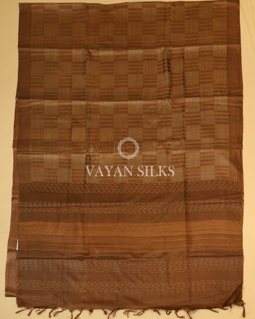 Chocolate Brown Handwoven Pure Tussar Silk Saree