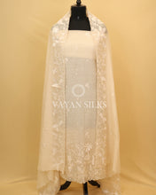 Load image into Gallery viewer, Cream Pure Mul Banarasi Silk Unstitched Suit Set