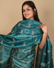 Load image into Gallery viewer, Dark Green Embroidered Pure Tussar Silk Unstitched Suit Set