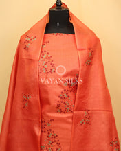 Load image into Gallery viewer, Dark Peach Embroidered Pure Tussar Silk Unstitched Suit Set