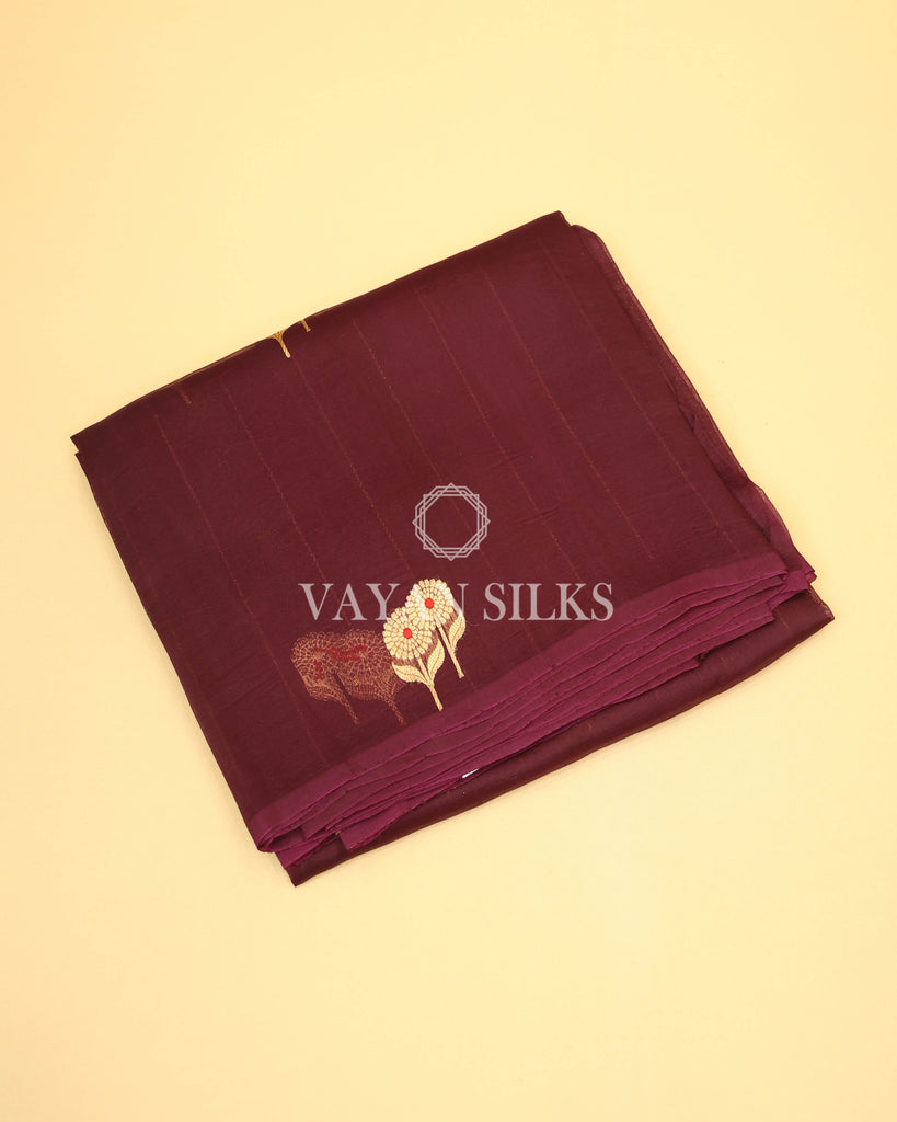 Purple Pure Kora  Banarasi Silk Saree