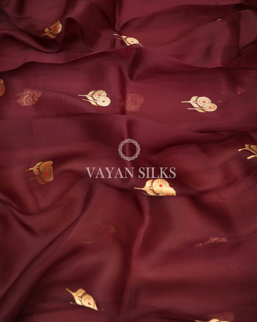 Purple Pure Kora  Banarasi Silk Saree