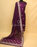 Dark Purple Banarasi Silk Unstitched Suit Set