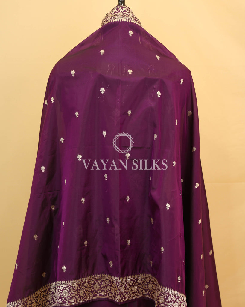 Dark Purple Banarasi Silk Unstitched Suit Set