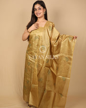 Load image into Gallery viewer, Golden Embroidered Pure Tussar Silk Unstitched Suit Set
