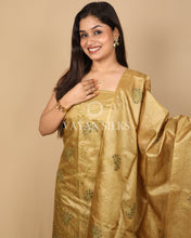 Load image into Gallery viewer, Golden Embroidered Pure Tussar Silk Unstitched Suit Set