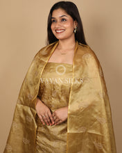 Load image into Gallery viewer, Golden Embroidered Pure Tussar Silk Unstitched Suit Set