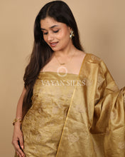 Load image into Gallery viewer, Golden Embroidered Pure Tussar Silk Unstitched Suit Set