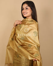 Load image into Gallery viewer, Golden Embroidered Pure Tussar Silk Unstitched Suit Set