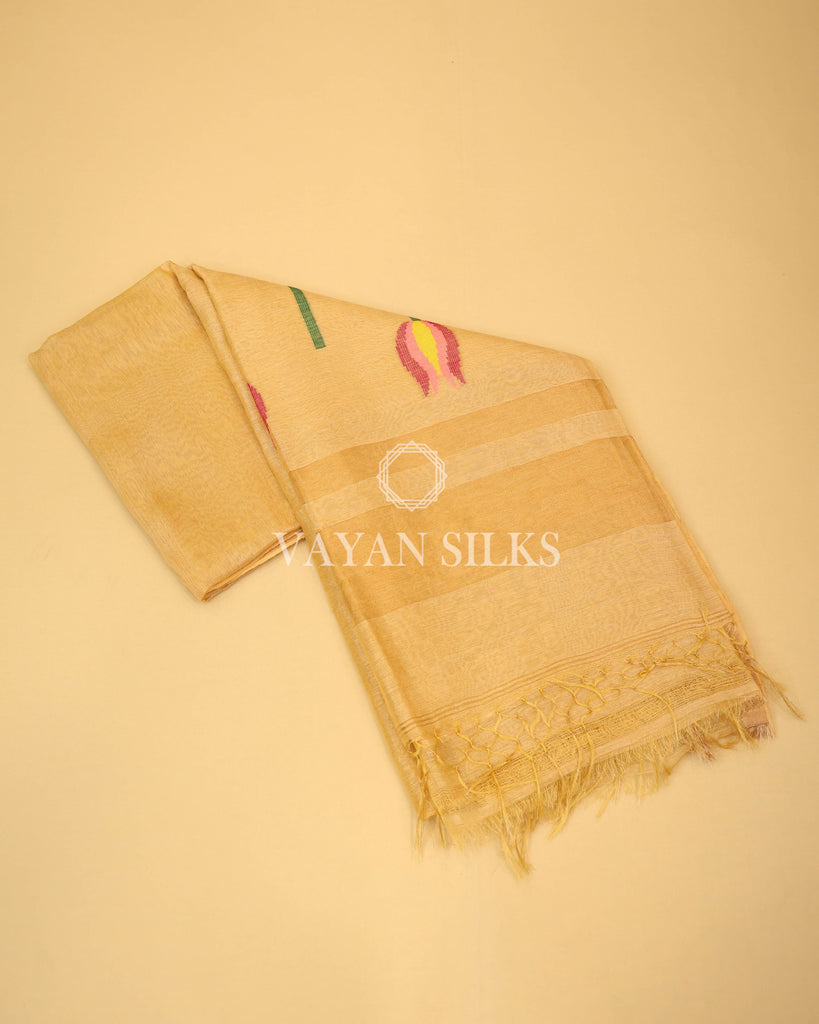 Golden Pure Linen Silk Saree