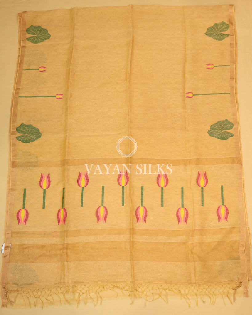Golden Pure Linen Silk Saree