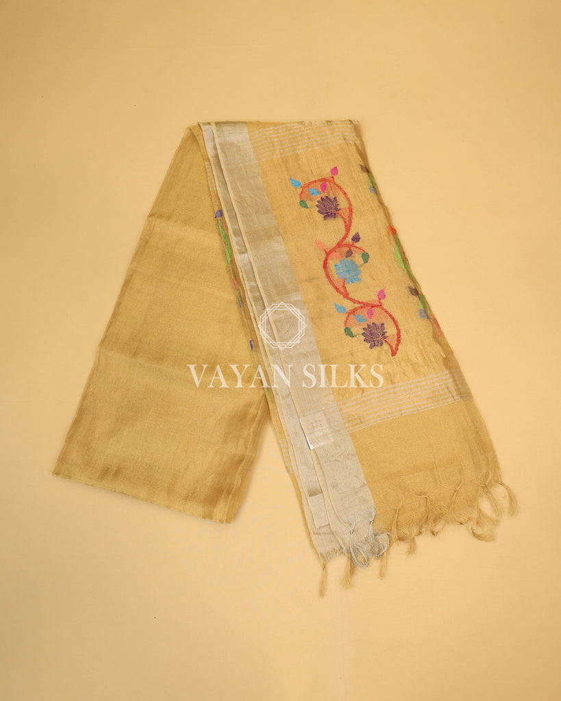 Golden Pure Tussar Tissue Silk Saree