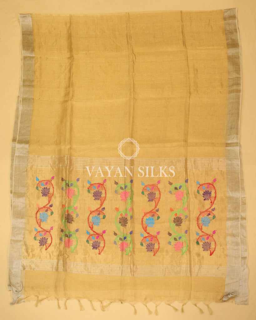 Golden Pure Tussar Tissue Silk Saree