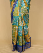 Load image into Gallery viewer, Green Blue Yellow Printed Pure Tussar Silk Saree