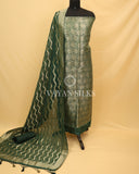 Green Banarasi Brocade Organza Silk Unstitched Suit Set