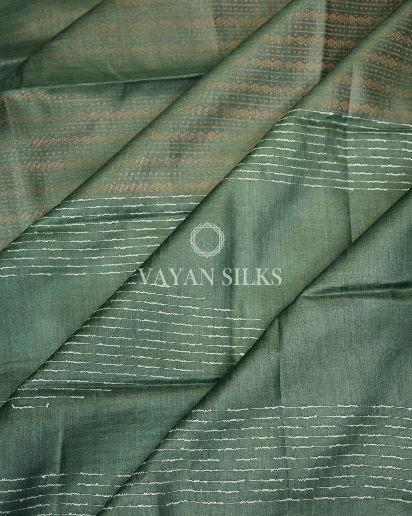 Green Copper Zari Woven Pure Tussar Silk Saree