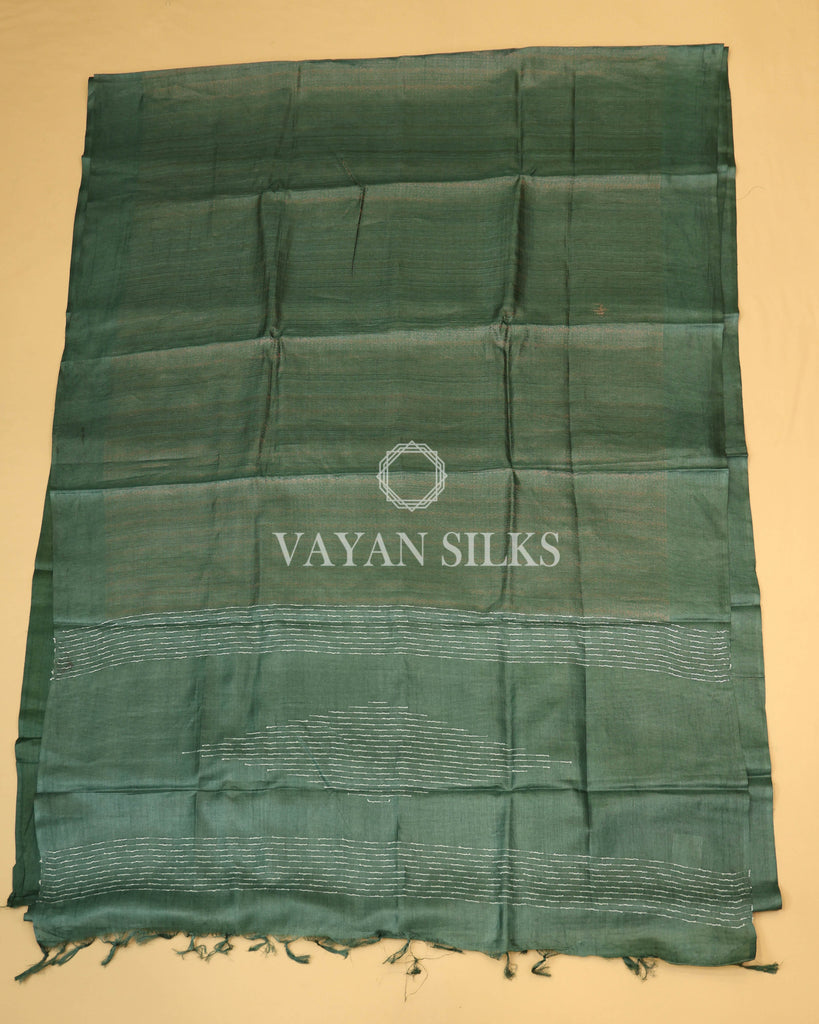 Green Copper Zari Woven Pure Tussar Silk Saree