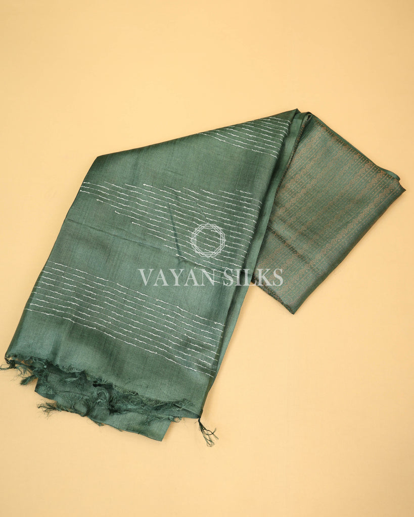 Green Copper Zari Woven Pure Tussar Silk Saree